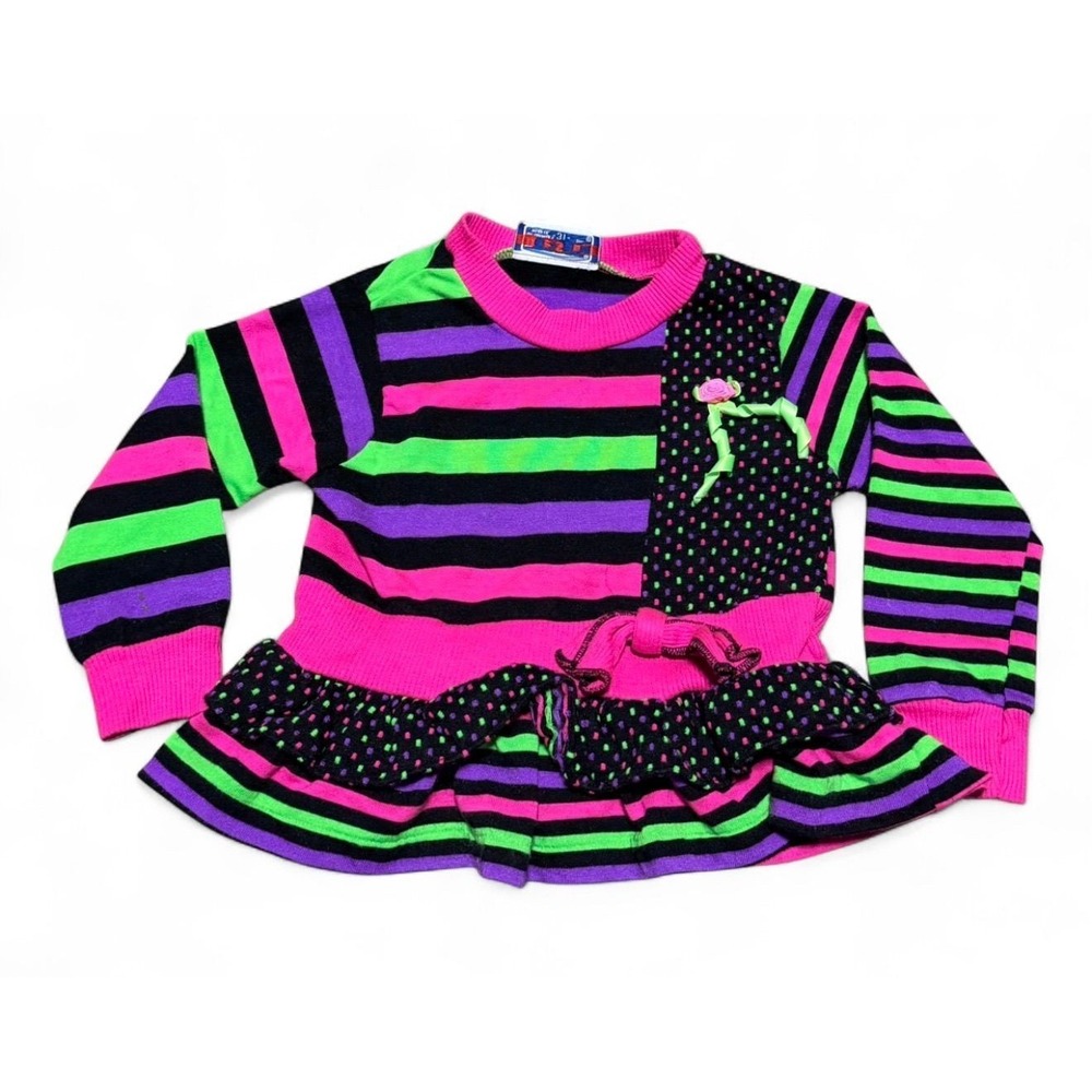 Vintage 80's toddler girls neon ruffle top long sleeve